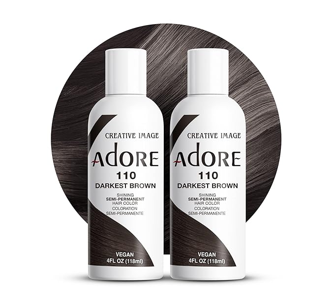 Adore Semi Permanent Hair Color (110 Darkest Brown) | Vegan & Cruelty-Free Brown Hair Dye | No Ammonia, No Peroxide, No Alcohol | 4 Fl Oz Each (Pack of 2)