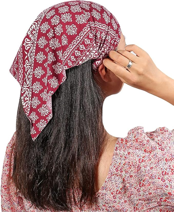 6 Pack Hair Scarf Headband for Women Elastic Bandana Head Scarf Large Boho Triangle Kerchief with Clips Non Slip Scarves