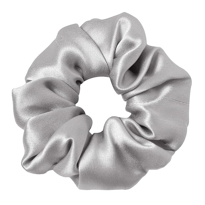 LilySilk Silk Hair Scrunchie, 100% Mulberry Silk, No Damage, Elastic Silk ponytail Holder, Silvergrey, 1 Count