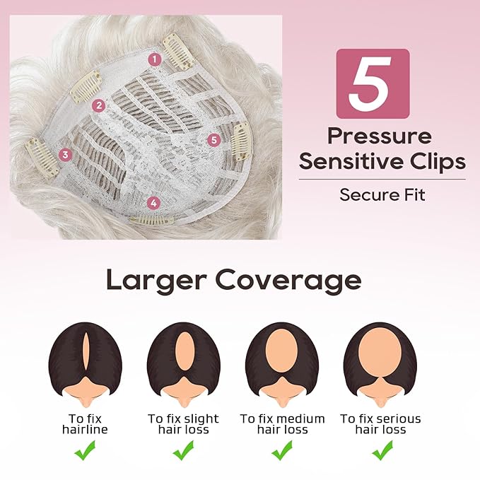 REECHO Hair Topper, Short Wiglet Hair Topper for Women Large Coverage Synthetic Top Crown Hairpiece for Women (Light Ash Blonde)