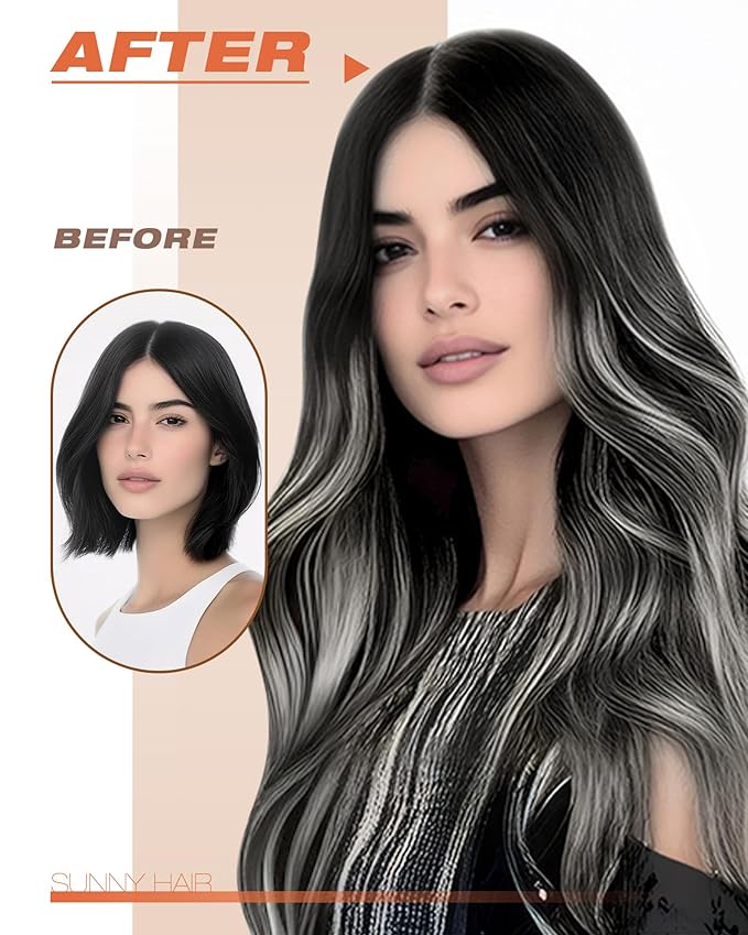 Sunny Hair Tape in Hair Extensions Real Human Hair Invisible Remy Hair Extensions Tape ins for Women Natural Black Roots to Silver Grey Balayage 20 inch 20Pcs 50G