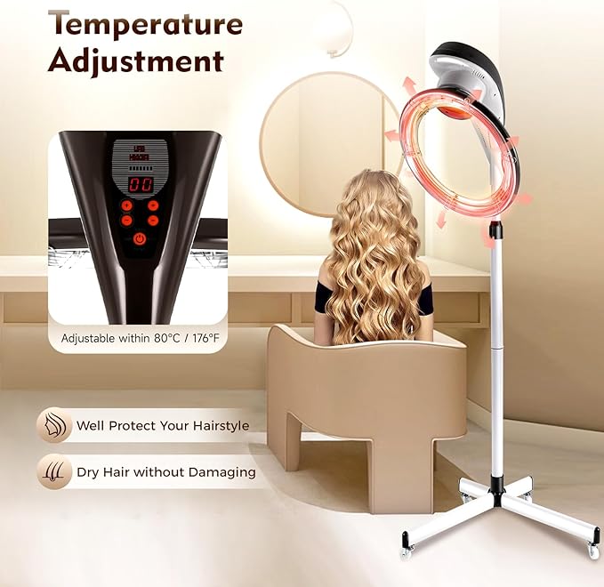 YIYIBYUS Stand Hair Dryer, Professional Orbiting Rotating Hair Processor Hair Dyeing, Oil Treatment, Hair Drying, Heating, Perm Styling for Salon SPA (Grey)