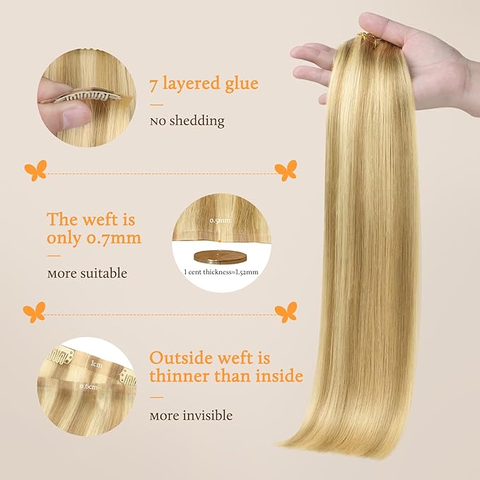 DOORES Clip in Hair Extensions Real Human Hair - DirtyBlonde Highlight Golden Blonde 160g 7pcs 24 Inch, Invisible Edge Natural Straight