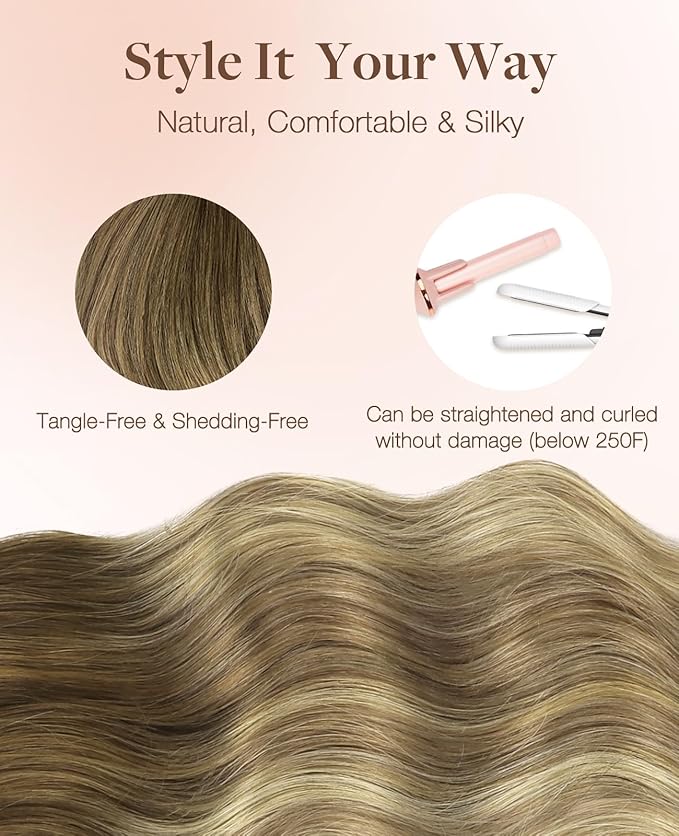 GOO GOO Invisi Edge Tape in Hair Extensions Human Hair, 3/8/613 Walnut Brown to Ash Brown and Bleach Blonde 20pcs 20inch 50g, Virgin Remy Hair, Seamless Injected Tape, Natural Look