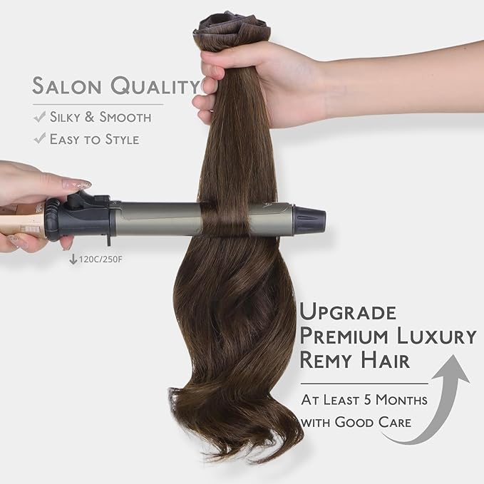 WENNALIFE Invisi Edge Clip in Hair Extensions, Real Human Remy Hair, 18 Inch 130g 7pcs Chocolate Brown Seamless Clip in Extensions, Invisible PU Skin Weft, Extensiones De Cabello Hmano