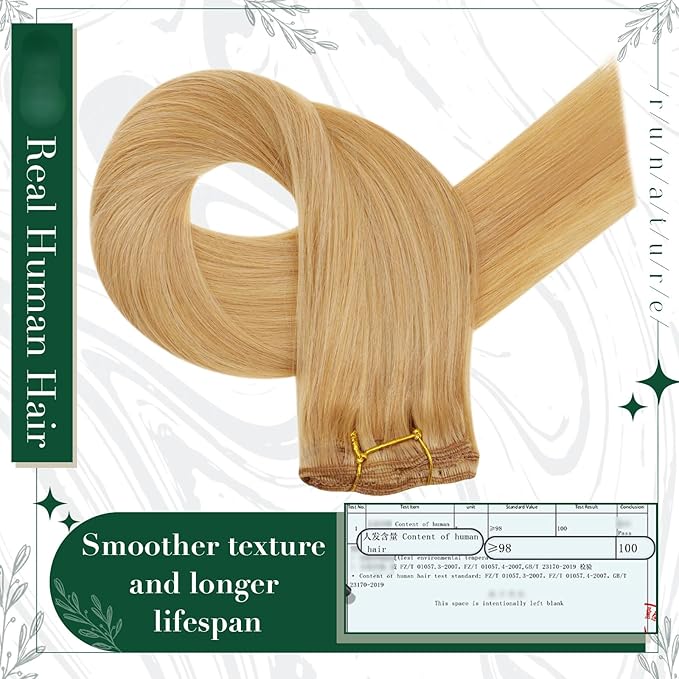 RUANTURE Blonde Human Hair Clip in Extensions, 20 Inch Clip in Hair Extensions Real Human Hair, Long Hair Extensions Clip Ins, Add Hair Length, 50g 3pcs #16P24 Golden Blonde Highlights