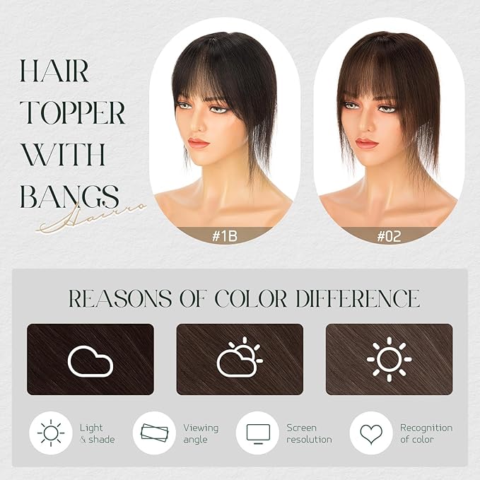 Hairro Real Hair Toppers For Women With Thinning Hair Human Hair Clip In Topper 3D Bangs Hair Clip Handmade Short Toupee Hairpiece With Air Bangs French Bang 11 Inches 21g #02 Dark Brown