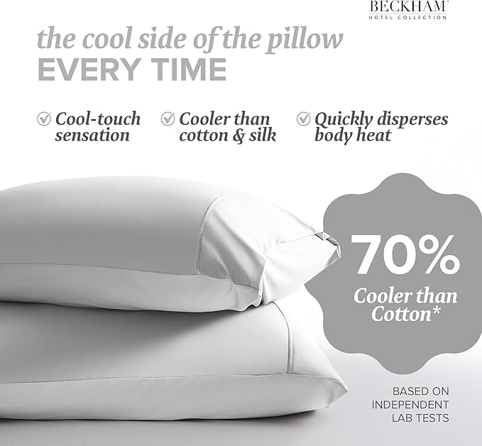 Beckham Hotel Collection Cooling Pillowcases for Hot Sleepers, King Size Set of 2, Cool Bedding, Envelope Closure, Silky Soft, Breathable, Moisture-Wicking, White