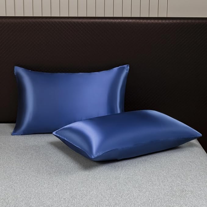 Oeko-TEX Certified Navy Silk Pillow Cases Queen Made in USA, 22 Momme, 100% Natural Mulberry Silk Pillowcase for Women Hair and Skin, Organic (Navy Blue, Queen)