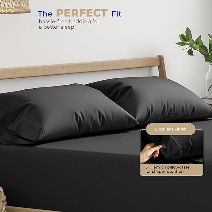 THREAD SPREAD 100% Cotton King Size Pillow Cases Set of 2-400 Thread Count Pillow Cases King Size Set of 2 (Black), Luxuriously Soft Hotel Quality Sateen Weave Pillowcases, Crisp & Cool