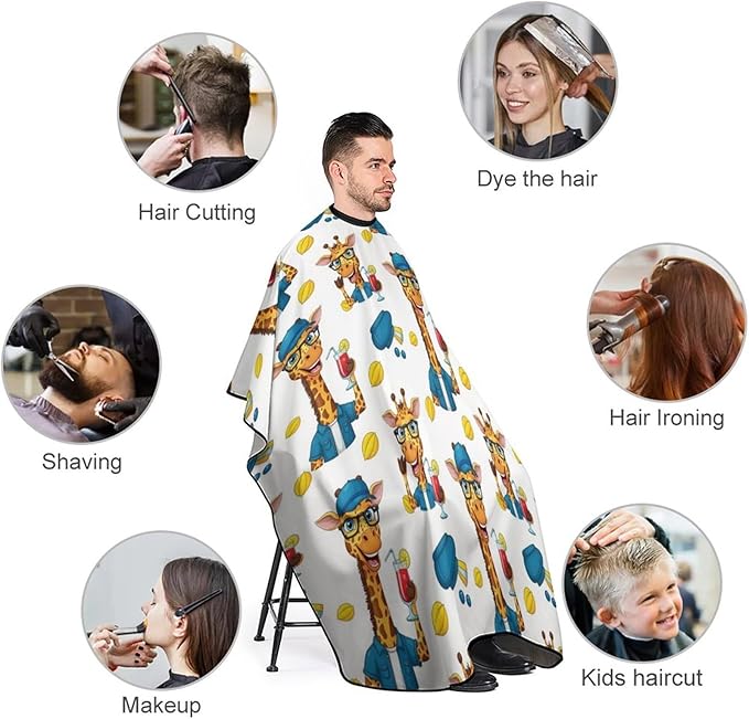 Full Coverage Professional Salon Cutting Barber Hairdressing Cape, Dyeing Salon Apron Cute and Funny Giraffe Hair Cutting Cloak for Hair Cutting Styling