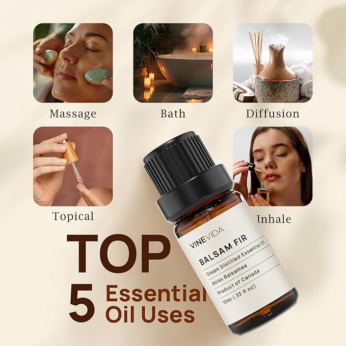 VINEVIDA Balsam Fir Essential Oil 10 mL - Undiluted Balsam Fir Oil 10 mL - Balsam Fir Candle Oil Scent - DIY Candle Scents for Candlemaking - 10 mL Essential Oil for Soap Making Safe for Skin