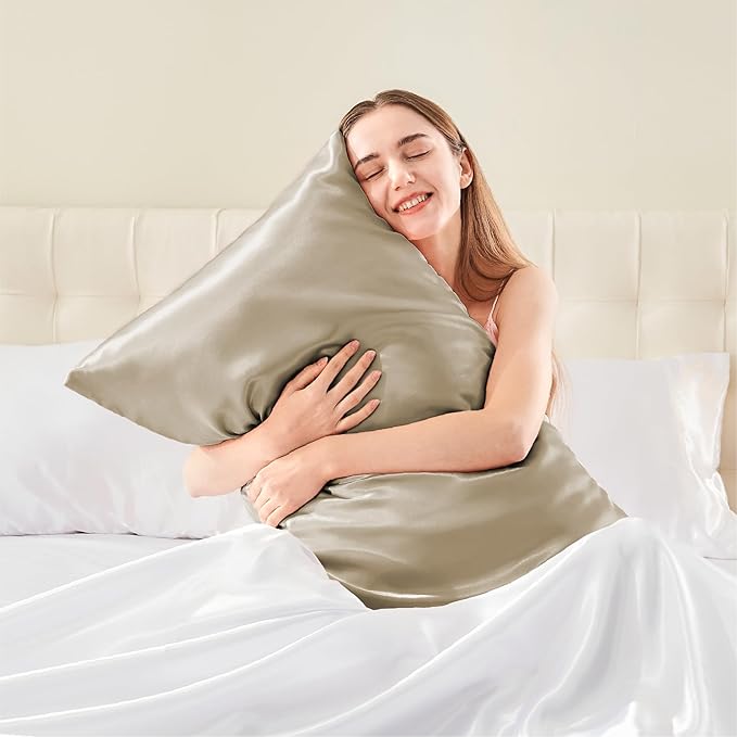 BEDELITE Satin Pillowcase with Zipper, Taupe King Size Pillow Cases Set of 2, Super Soft and Cooling Similar to Silk Pillow Cases, Gift for Women Men(20x40 Inches)