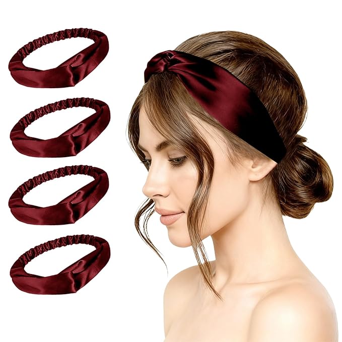 4PACK Womens Silk Headband Satin Headbands Silky Hairband Wide Head Bands Hair Wrap Fashion Hairbands Accessories