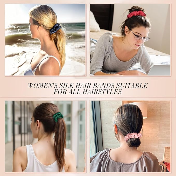 4Pcs Mulberry Silk Hair Scrunchies, Silk Hair Ties for Hair Sleep for Frizz Breakage for Women Girls Christmas Gifts