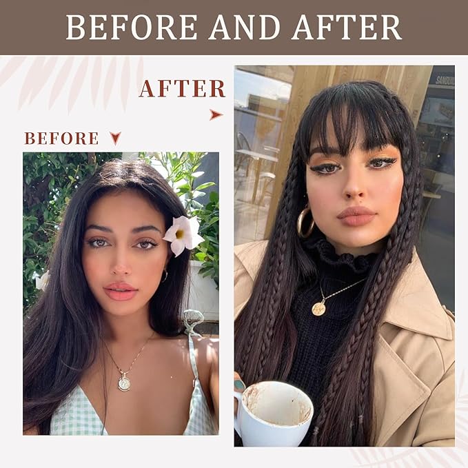 Clip In Bangs-Real Human Hair Brown Black Clip On Bangs Hair Extensions Fake Bangs Human Hair French Bangs Fringe With Temples Hairpieces Curved Bangs For Daily Wear
