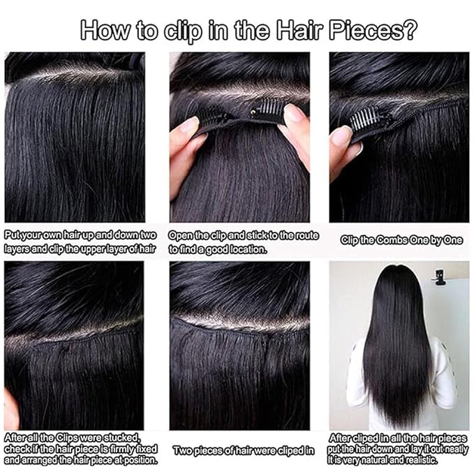 Clip in Hair Extensions Real Human Hair Natural Black Kinky Clip ins Seamless Kinky Straight Clip on Hair Extensions for Women 8pcs with 18 Clips 120g(26inch)