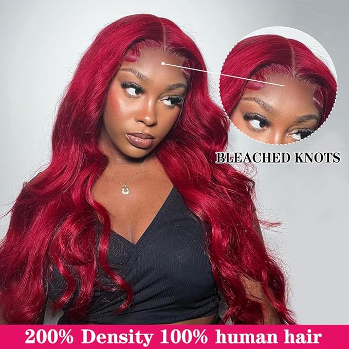 30 Inch Burgundy Wig HD Lace Front Wig Pre Plucked 200% Density Red Wig with Baby Hair for Women