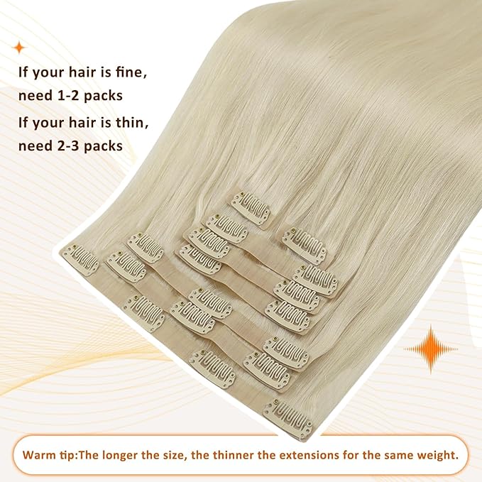 Full Shine Clip in Hair Extensions Blonde Human Hair Clip in Extensions Invisible Remy Hair for Women Platinum Blonde Real Hair Clip ins 20 Inch 8 PCS 120 Grams