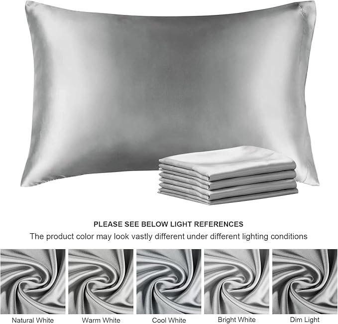BEDELITE Satin Pillowcase for Hair and Skin, Super Soft Similar to Silk Pillow Cases 4 Pack with Envelope Closure, Cooling Pillowcases for Women Men (20"x30" Queen Size, Grey)