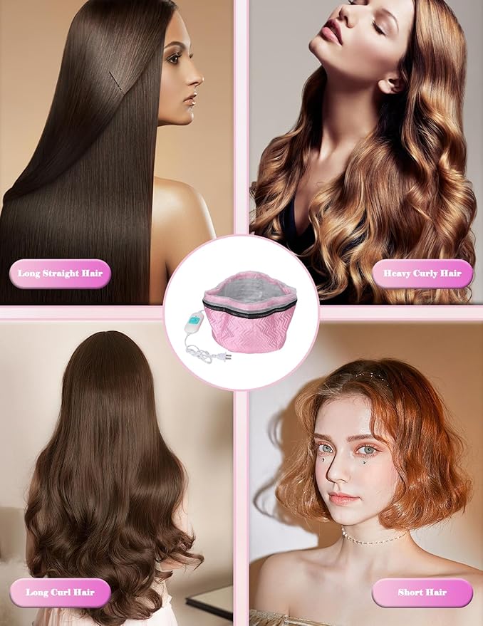 Hair Steamer Cap for Deep Conditioning, Adjustable Electric Heat Cap with 2 Heat Settings, Heated Hair Cap for Oil Treatment and Hair Spa, Portable Thermal Cap 110‑220V US Plug