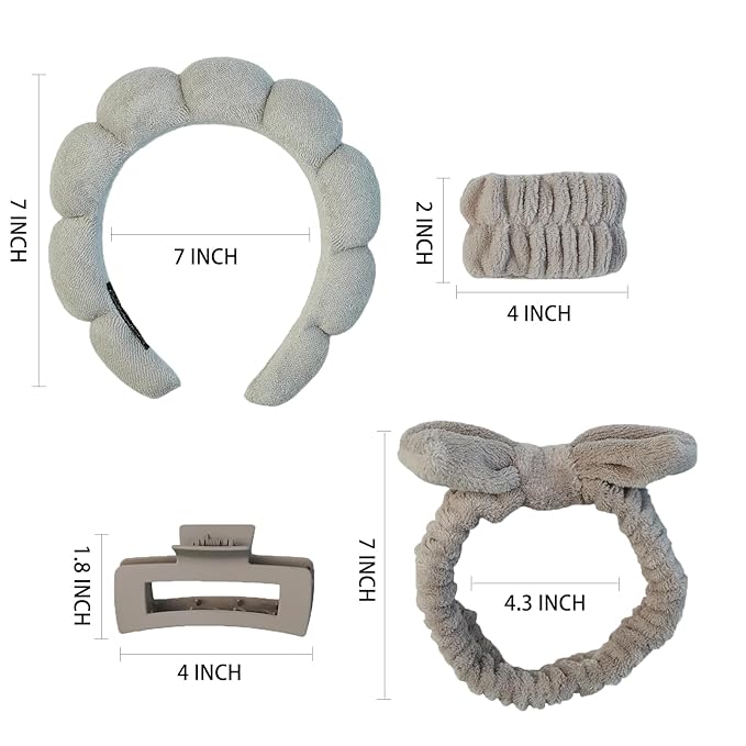 7 Pcs Spa Set, Facial Headband and Wristband Set, Skincare Accessories, College Style Girl Idea Gifts, Hair Accessories for Women and Girls（Light Coffee ）