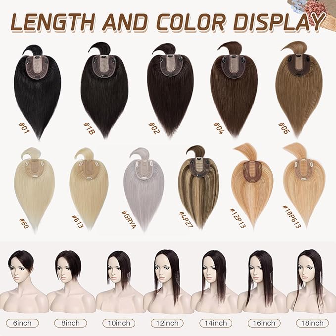 Rich Choices Real Human Hair Toppers for Women With Bang 100% Remy Human Hair Topper for Thinning Hair Clip in Silk Base Hair Topper 16 Inch #18P613 Ash Blonde Mix Bleach Blonde