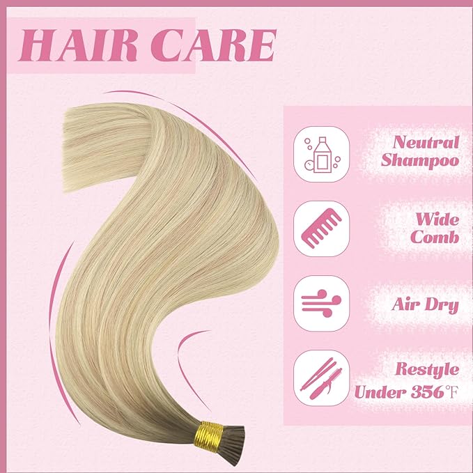 YoungSee Itip Human Hair Extensions Ombre I Tips Hair Extensions Human Hair Balayage Blonde with Platinum Blonde I Tip Extension 22In 50g 50s Invisible Hair Extension for Wedding