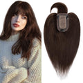 SEGO Hair Toppers for Women Real Human Hair with Thinning Hair, Toppers Hair Pieces Clip in Toppers Straight Hair Pieces with Front Bangs 150% Density Silk Base -12 Inch #2 Dark Brown