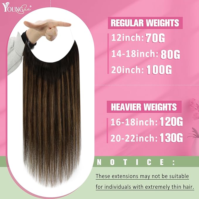 YoungSee Wire Hair Extensions Brown Balayage Invisible Wire Hair Extensions Real Human Hair Dark Brown Mix Medium Brown One Pice Hair Extensions Short Straight Hair 70G 12Inch