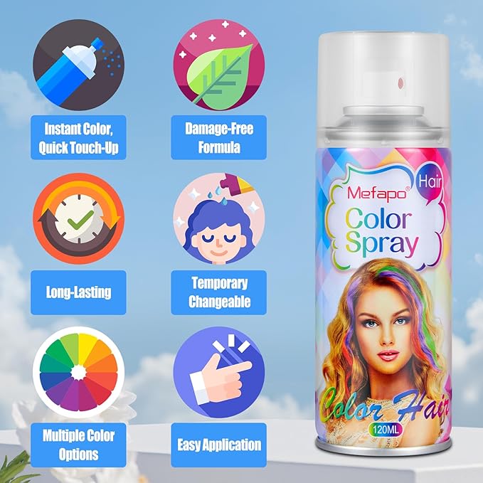 Gray Hair Spray, Temporary Hair Color Spray for Kids Women, Temporary Grey Hair Dye, Washable Disposable Natural Gray Hair Color Hair Strong Style for Christmas Party,Cosplay (Silver 120ML)