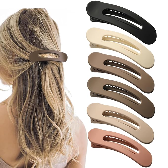 6 PCS Flat Claw Clips, Large Lay Flat Hair Clips for Women Girls, Strong Hold Non-slip Hair Claws for Thick Thin Hair (Matte 5)