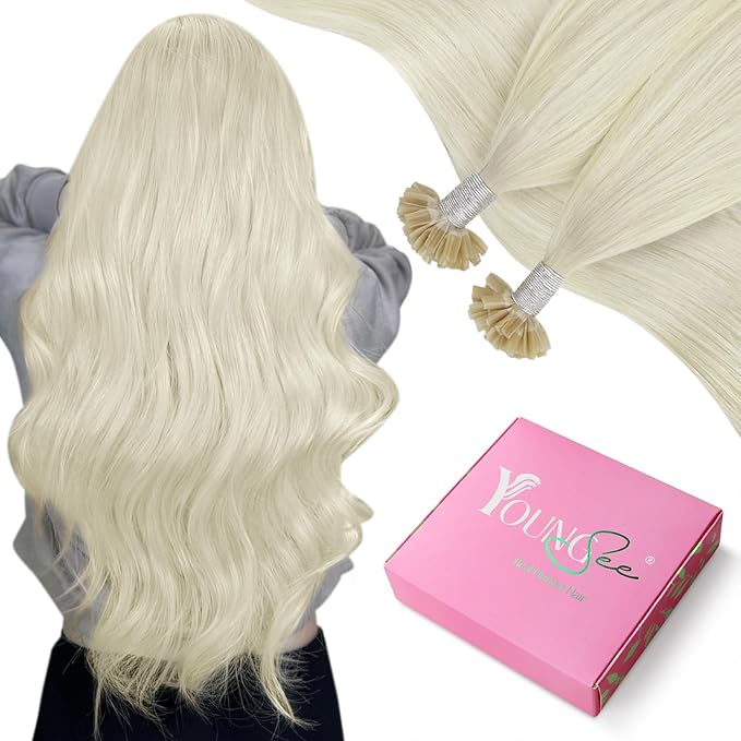 YoungSee U Tips Hair Extensions Human Hair Platinum Blonde Pre Bonded U Tip Blonde Hair Extensions Hot Fusion Real Hair Utip Extension Keratin Hair Extension Long Straight Add Length 22In 1G/S 50G