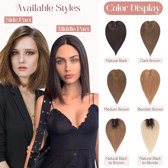 Hairro 100% Human Hair Topper No Bangs, Real Clip in Hair Hairpieces for Women, 3.94x4.72" Silk Base for Thinning Receding High Hairline, 10 Inch Mocha Brown Side Part