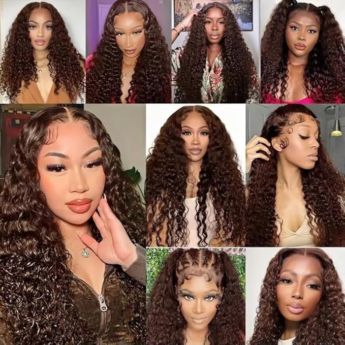Brown Kinky Curly Bundles Human Hair Chocolate Brown Bundle Niegmeag Brazilian Virgin Remy Hair 3 Bundles 12 14 16 Inch Double Weft Soft and Silky Color 4 Kinky Curly Bundle Hair Weave