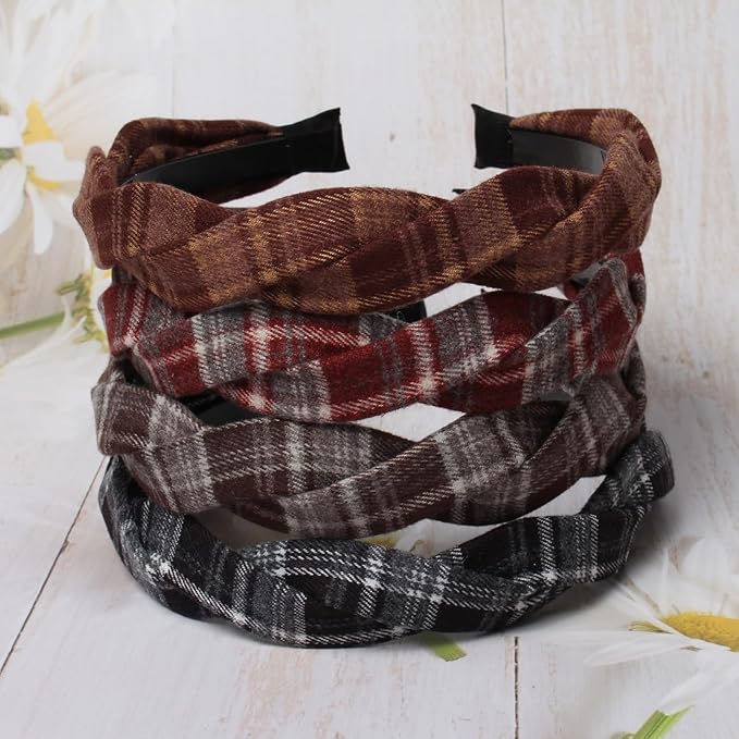 4 PK Braided Headband for Women Girls Plaid Hairband Fashion Non Slip Hairhoop Weaving Shape Winter Fall Headbands Hair Accessories