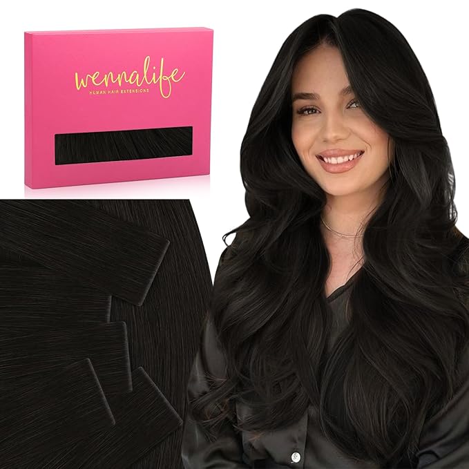 WENNALIFE Invisi Edge Tape in Hair Extensions Human Hair, 22 Inch 30g 10pcs Natural Black Invisible Luxury Remy Hair Extensions Natural Seamless Injected Tape Straight Extensiones De Cabello Humano