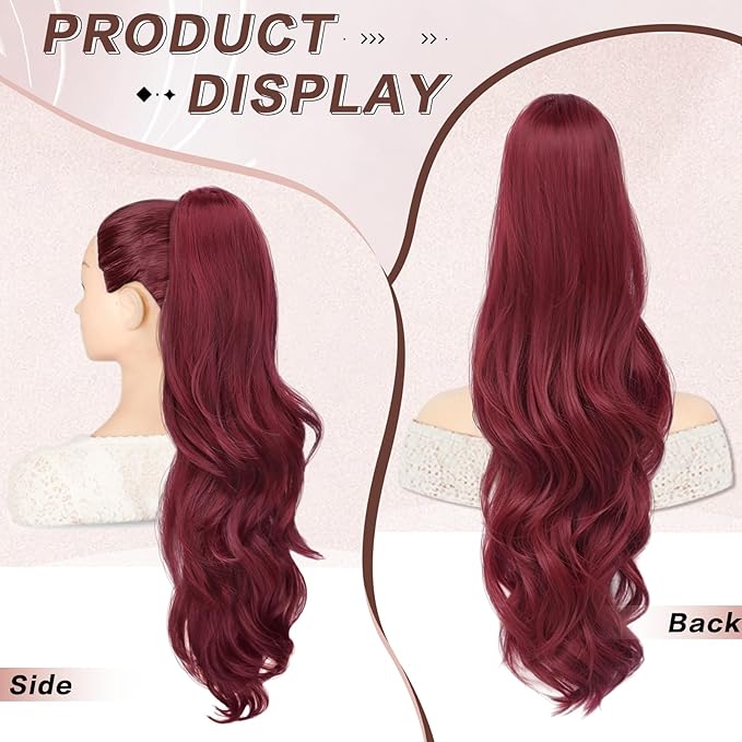 Ponytail Extension, Drawstring Ponytail Extension for Women 26 Inch Long Wavy Pony Tails Hair Extensions Synthetic Clip in Ponytail Hairpiece for Women(Bug)