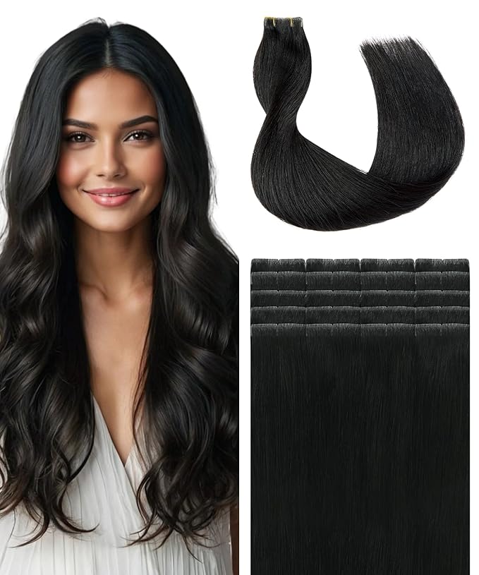 SURNEL Injected Tape in Extensions Human Hair 18 Inch Natural Black Seamless Remy Invisible Tape in Extensions 20 Pcs 40g(#1B,18)