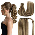 Ve Sunny Hair Extensions Ponytail Real Human Hair Wrap Around Clip in Ponytail Hair Extensions Straight Extensions Human Hair for Women Medium Brown Highlighted Caramel Blonde 16inch 80G 80G