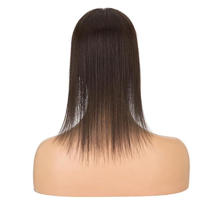 Hairro Human Hair Toppers with Side Bangs, 3D 360° Seamless Real Hair Toppers, Hand-Tied with 3.5"x4.7" U-shaped Base, Clip-In Hairpieces to Add Volume on Top, 12 Inch Dark Brown