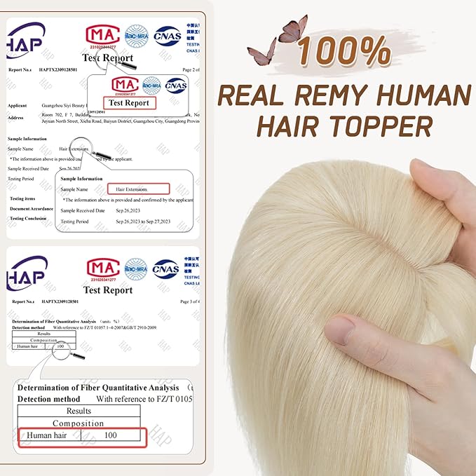 Rich Choices Real Human Hair Topper for Women With Bang - 100% Remy Hair for Thinning Hair, Clip in Silk Base, 10 Inch #60 Platinum Blonde