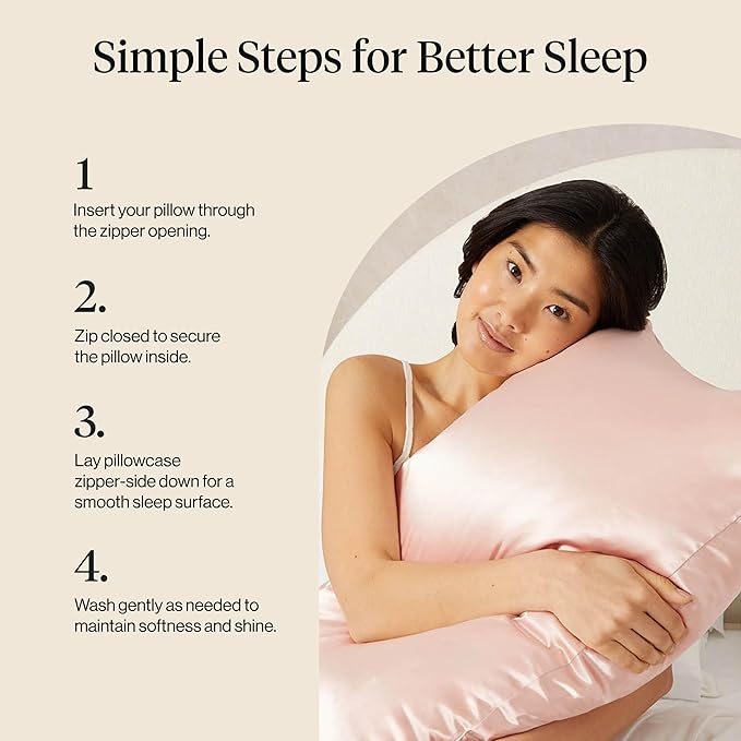 Kitsch Satin Pillowcase with Zipper for Hair & Skin, Softer Than Silk Pillow Cases Queen, Smooth Pillow Covers, Machine Washable, Wrinkle-Free, Cooling Satin Pillow Cases Standard Size 19"x26" (Blush)