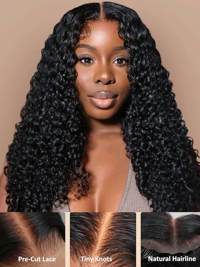 Julia Hair Bye Bye Knots Glueless Wig Curly Pre Cut Lace Front Wigs Human Hair for Women 12A Upgrade 7x5 Lace Closure Wig Pre Plucked with Pre Bleached Knots Put on and Go Natural Color 24 Inch