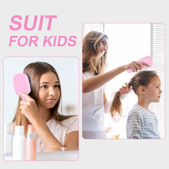 Mini Boar Bristles Hair Bursh, Travel Size Hair Brush for Women Men Kids, Protable Small Hair Brush for Pockets Purses, Mini Detangler Brush for Smooth Add Shine(Pink)