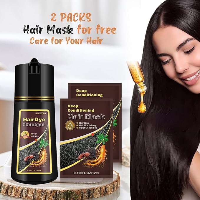 Brown Hair Dye Shampoo 3 in 1, Semi-Permanent Brown Hair Dye, Works in Minutes, Instant Hair Color Shampoo for Women Men, Champu Para Pintar el Cabello, Champu Para Canas, Easy to Use 16.90 Fl Oz