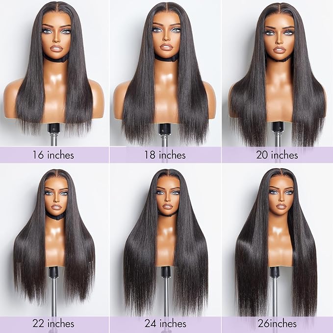 LUVME HAIR 20'' Straight Lace Front Wigs Human Hair 13x4 Pre Cut Lace Glueless Human Hair Wig Pre Plucked Long Straight Black Wig For Women 180 Density