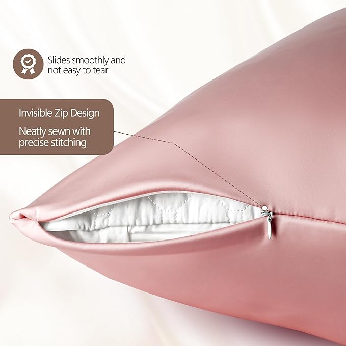 Set of 2 100% Mulberry Silk Pillow Cases - 6A Luxury Silk Pillowcase for Hair and Skin – Anti-Wrinkle, Cooling & Smooth, Hidden Zipper – Pillowcases for Sleeping Women Girl, Boy (Pink, Standard)