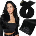 Moresoo Black Seamless Clip in Hair Extensions 18Inch Invisible PU Weft Seamless Hair Extensions Clip ins Real Human Hair Jet Black #1 Full Head 7pcs 120g
