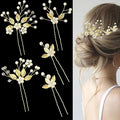 5 Pieces Bride Hair Pins Pearl Bridal Hair Piece for Women Sparkly Gold Leaf Crystal Hair Accessories for Bride Bridesmaids Flower Girls(Gold)